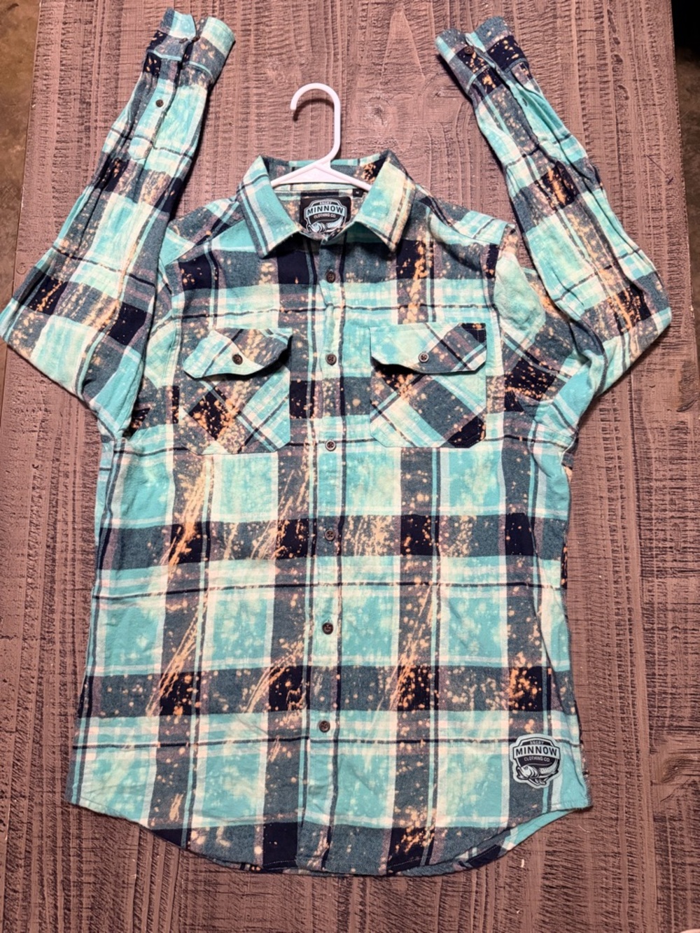 Angry Minnow Teal Plaid Button-Down Shirt Unicorn & Phrase on Back - Picture 12 of 12